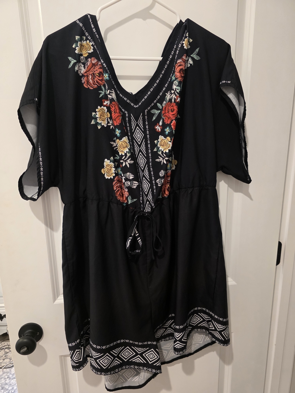 Black Floral Embroidered V-Neck Dress